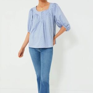 Tuckernuck Pomander Place Chambray Inara Blouse Blue Balloon Sleeves Size Large